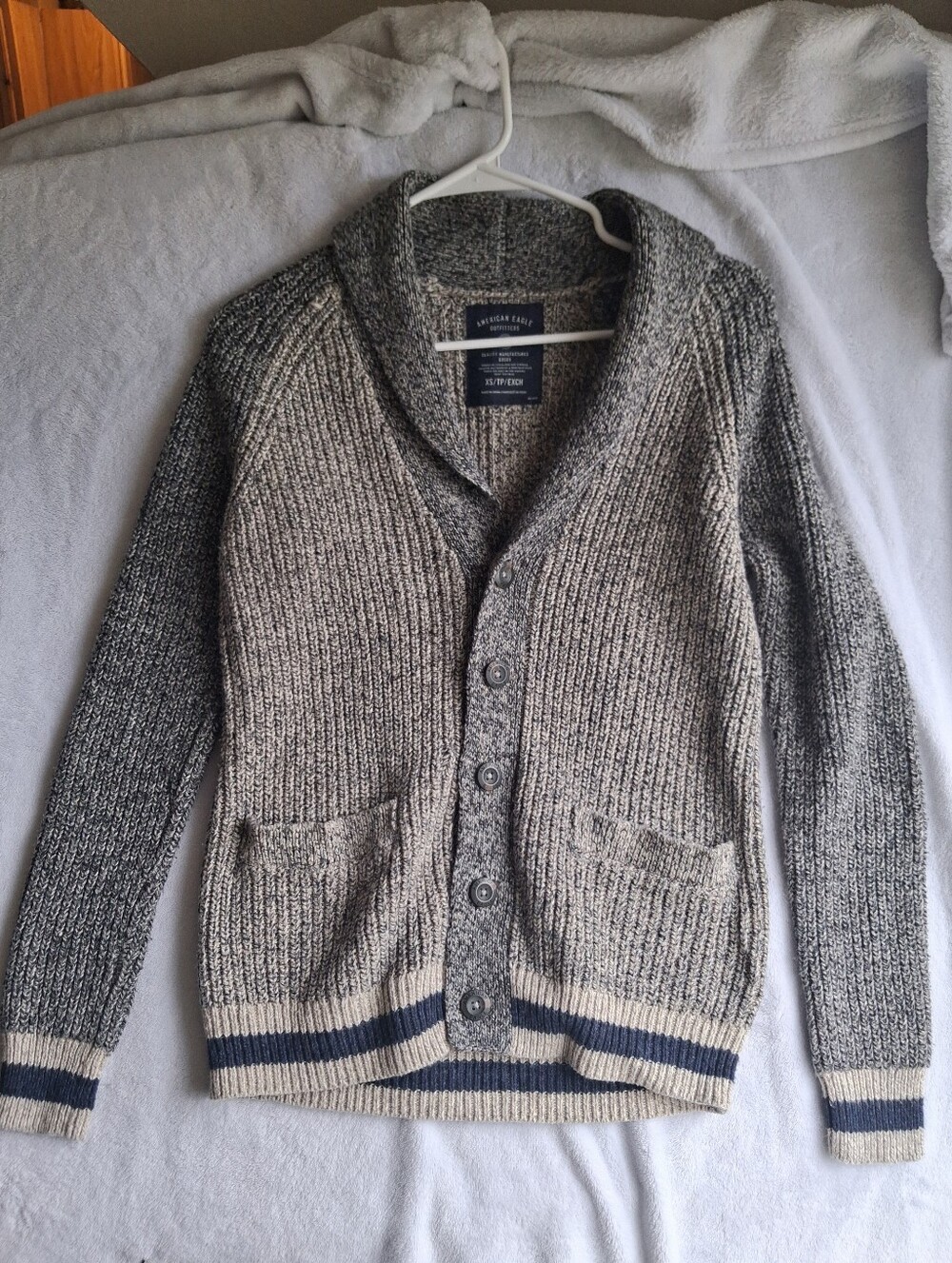 American Eagle Outfitters Men’s Shawl Collar Button-Up Sweater - Gray